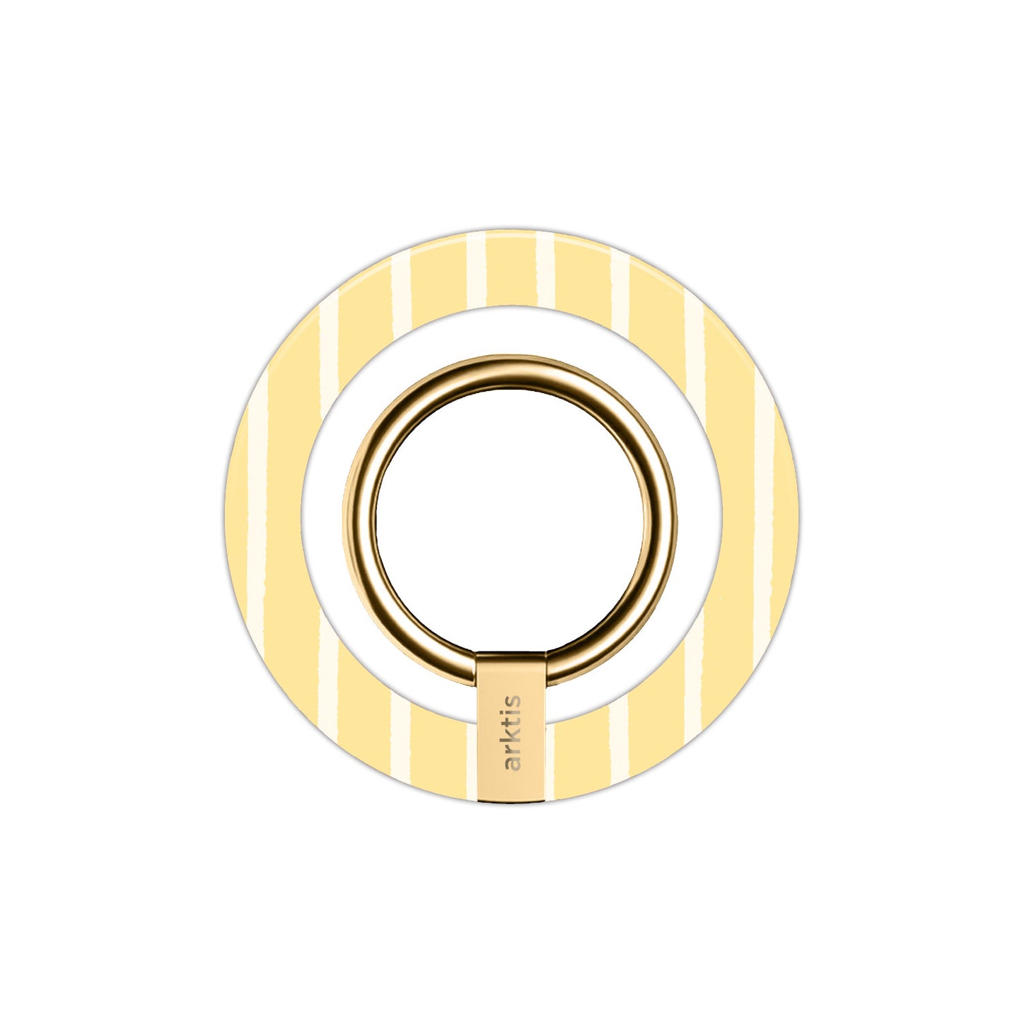 Der arktis Magnetischer Ringhalter für MagSafe - Sunny Stripes bietet goldene und weiße Streifen mit einem drehbaren Ring und starken N52 Magneten - perfekt als stylischer, sicherer iPhone Zubehör und MagSafe Ringhalter.