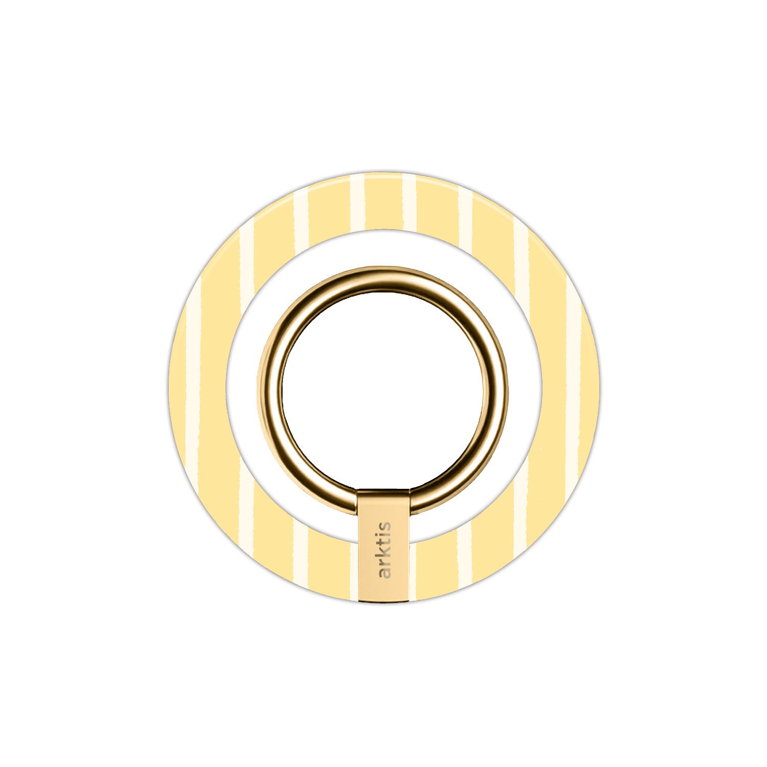 Der arktis Magnetischer Ringhalter für MagSafe - Sunny Stripes bietet goldene und weiße Streifen mit einem drehbaren Ring und starken N52 Magneten - perfekt als stylischer, sicherer iPhone Zubehör und MagSafe Ringhalter.