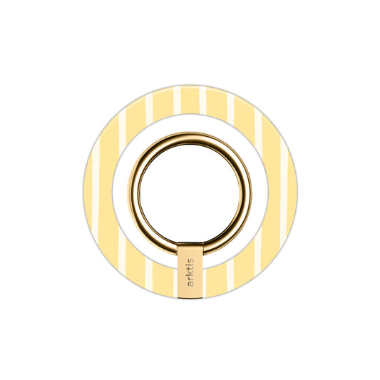 Der arktis Magnetischer Ringhalter für MagSafe - Sunny Stripes bietet goldene und weiße Streifen mit einem drehbaren Ring und starken N52 Magneten - perfekt als stylischer, sicherer iPhone Zubehör und MagSafe Ringhalter.
