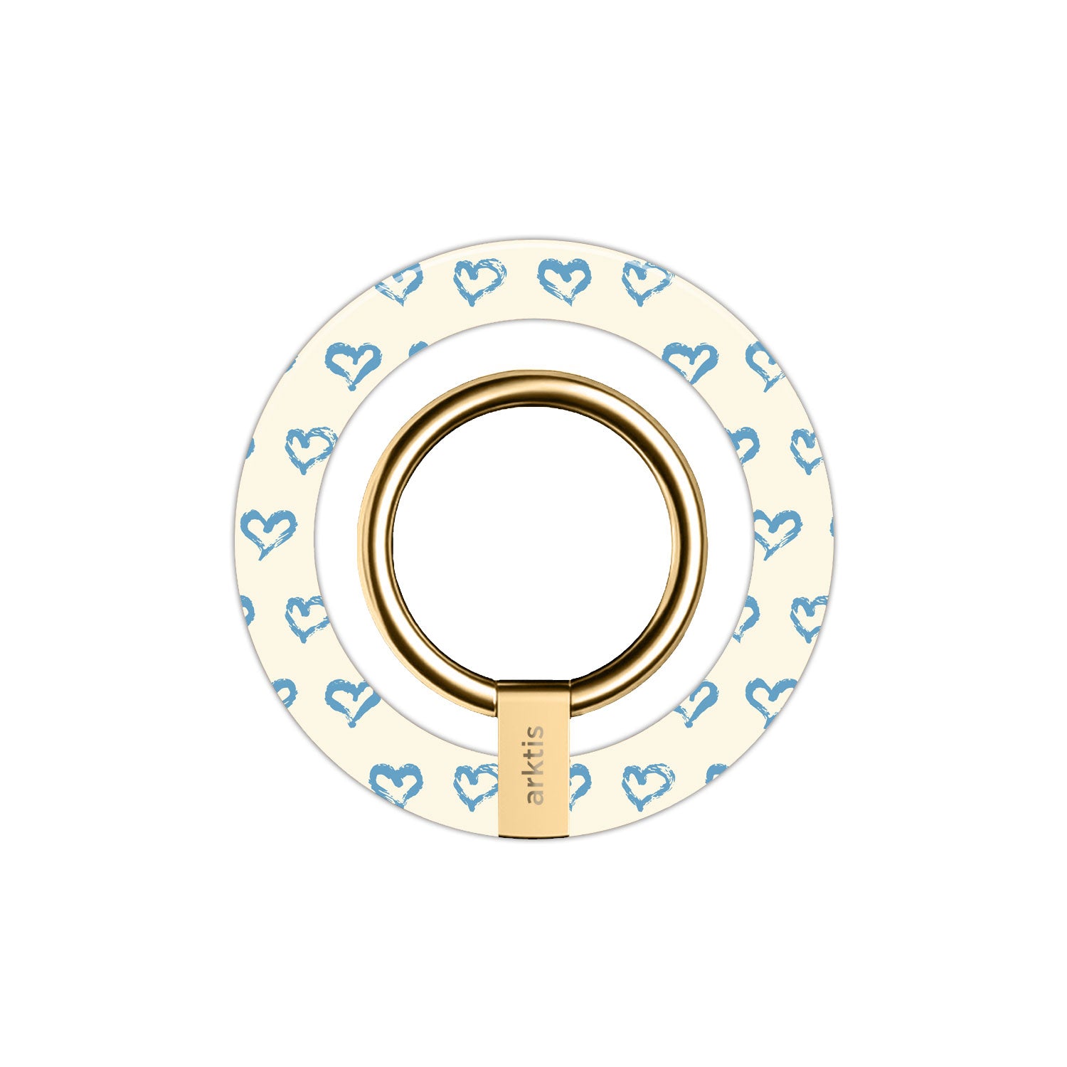 Arktis Magnetischer Ringhalter für MagSafe - Blue Hearts mit starken N52-Magneten auf cremefarbenem Hintergrund und blauem Herzmuster - das ideale iPhone Zubehör.