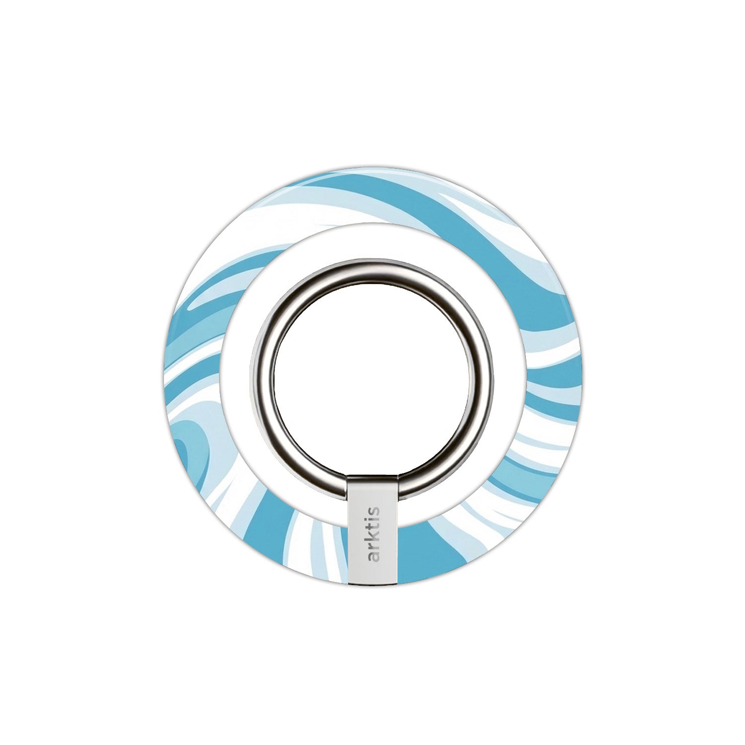 Der Magnetische Ringhalter für MagSafe - Blue Lagoon von arktis besticht mit blau-weißem Swirl-Design, starkem N52 Magnet und sicherem Halt - das ideale iPhone Zubehör.