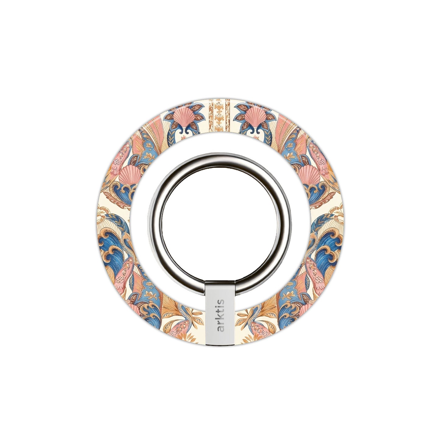 Der arktis Magnetischer Ringhalter für MagSafe - Peacock Palace besticht durch farbenfrohe Blumen- und Wellenmuster, starke N52-Magneten und silbernen Metallring - das perfekte iPhone Zubehör für sicheren Halt und stylisches Design.