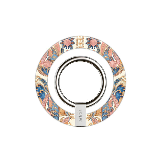 Der arktis Magnetischer Ringhalter für MagSafe - Peacock Palace besticht durch farbenfrohe Blumen- und Wellenmuster, starke N52-Magneten und silbernen Metallring - das perfekte iPhone Zubehör für sicheren Halt und stylisches Design.