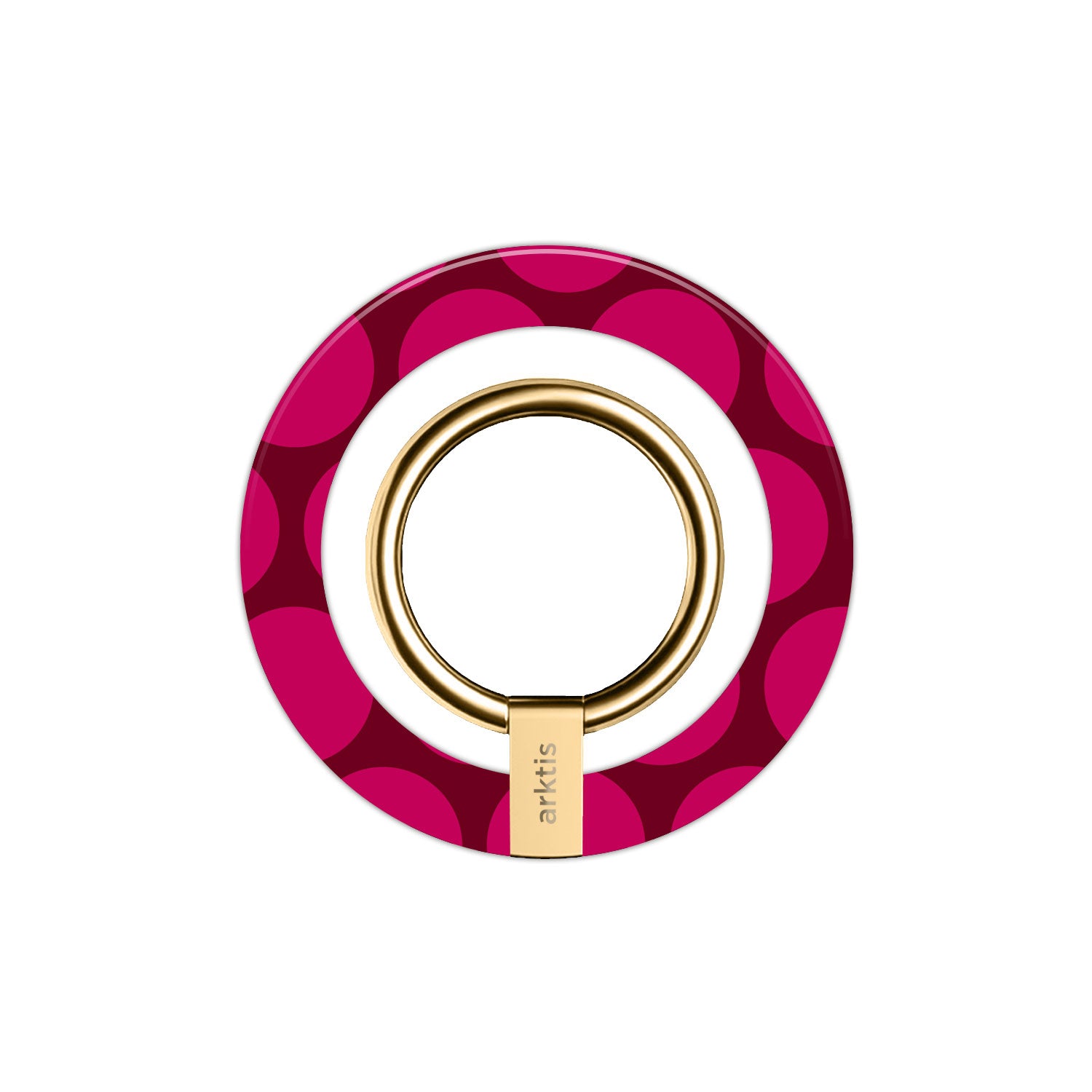 Der arktis Magnetischer Ringhalter für MagSafe - Polka Dots verfügt über eine stylische rosa und rote Polka Dots Basis, starke N52 Magneten und ist perfekt als trendiges iPhone Zubehör.