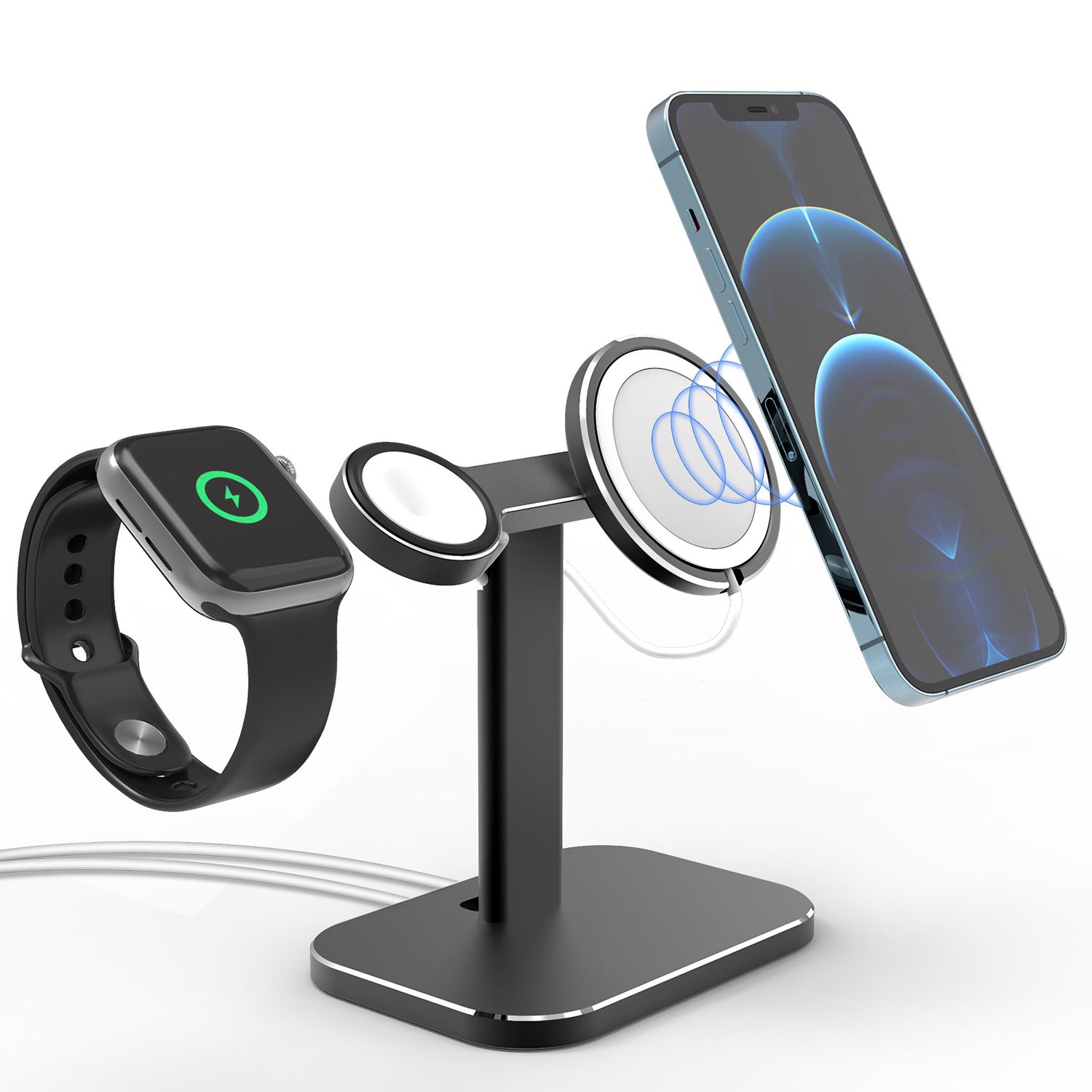 Der arktis MagSafe AluStand für iPhone und Apple Watch von arktis ist eine Ladestation, die beide Geräte kabellos hält und lädt.