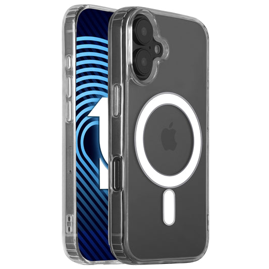 Zwei transparente arktis iPhone 16 Air Cases mit MagSafe für iPhones – eines zeigt die Rückseite mit MagSafe-Ring, das andere die Vorderseite. Beide sind stoßfest für zusätzlichen Schutz und halten Ihr Gerät stilvoll und sicher.