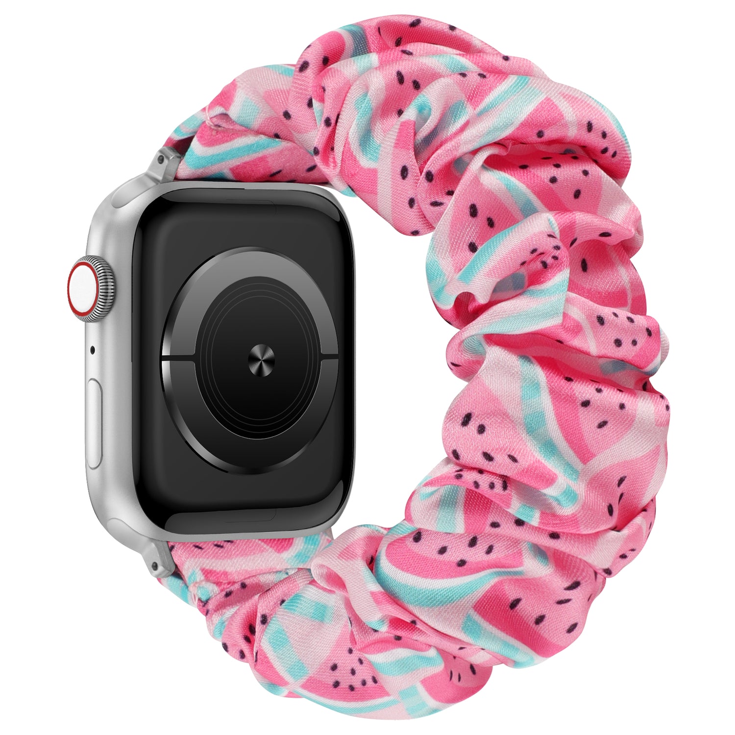 Das arktisband Apple Watch Armband "Elanora" ist ein stylisches und bequemes Apple Watch Armband von arktisband aus dehnbarem Nylon mit rosa Wassermelonenmuster.