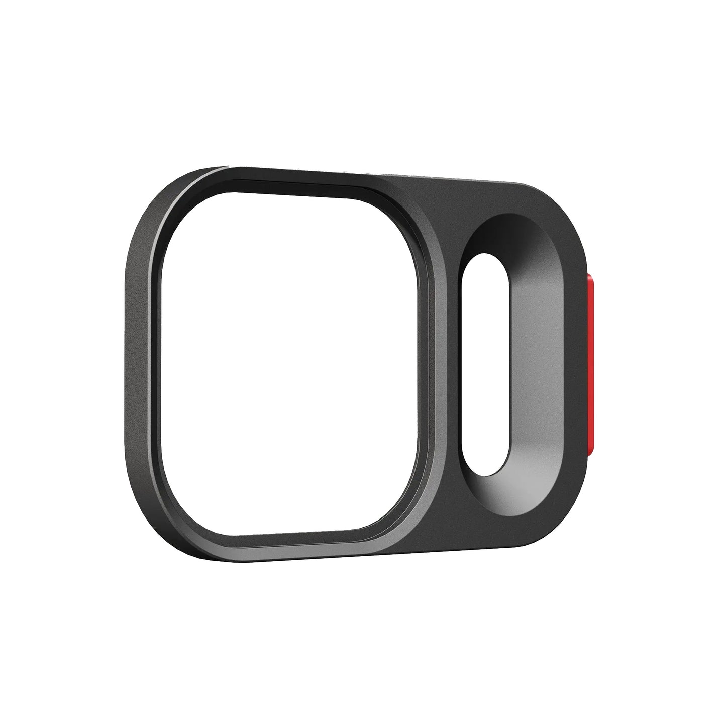 Der MOMENT CineBloom QuickLock Filter für iPhone 17 Pro hat ein rechteckiges schwarzes Design mit einem verschiebbaren QuickLock System und einer kleinen roten Lasche auf der rechten Seite.