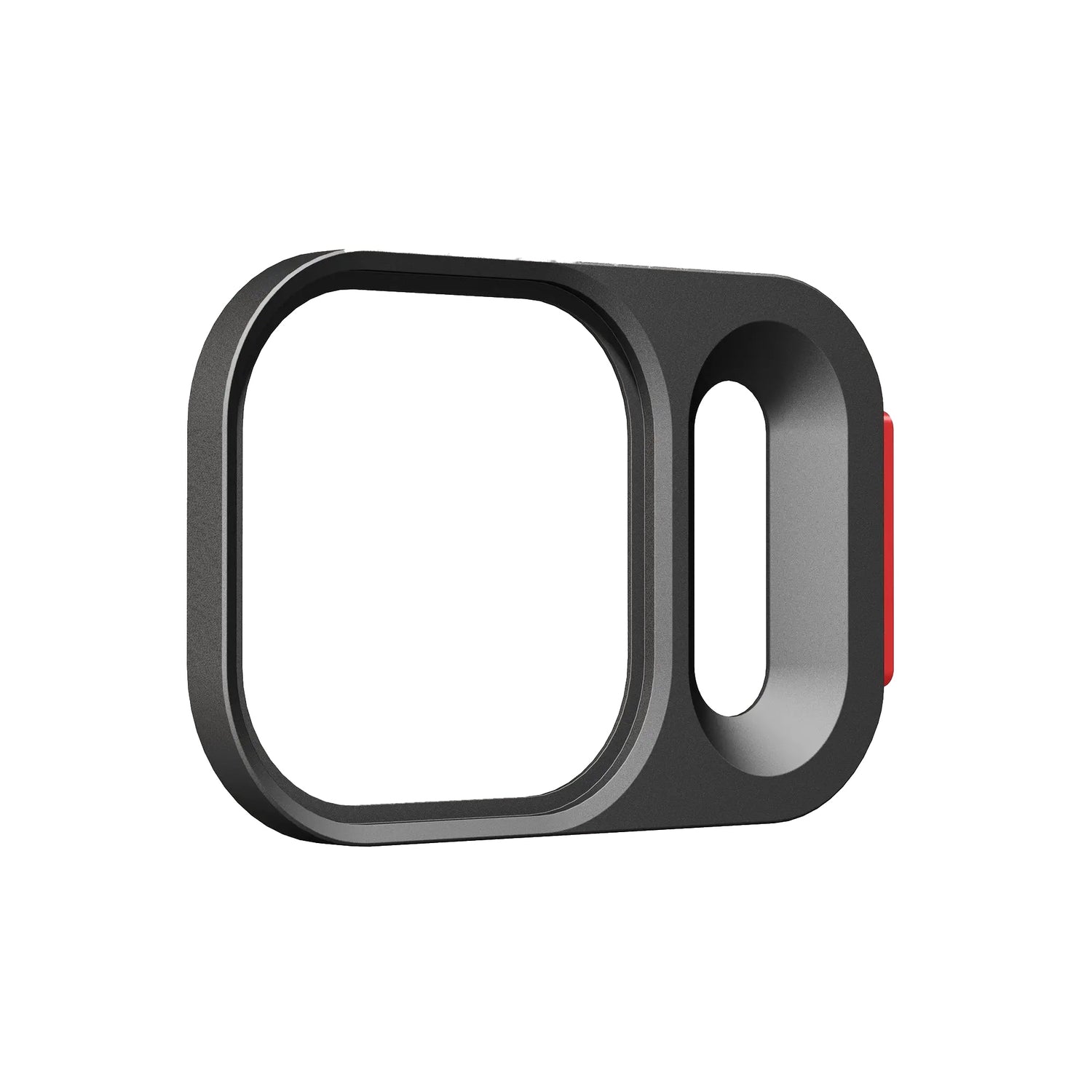 Der MOMENT CineBloom QuickLock Filter für iPhone 17 Pro hat ein rechteckiges schwarzes Design mit einem verschiebbaren QuickLock System und einer kleinen roten Lasche auf der rechten Seite.