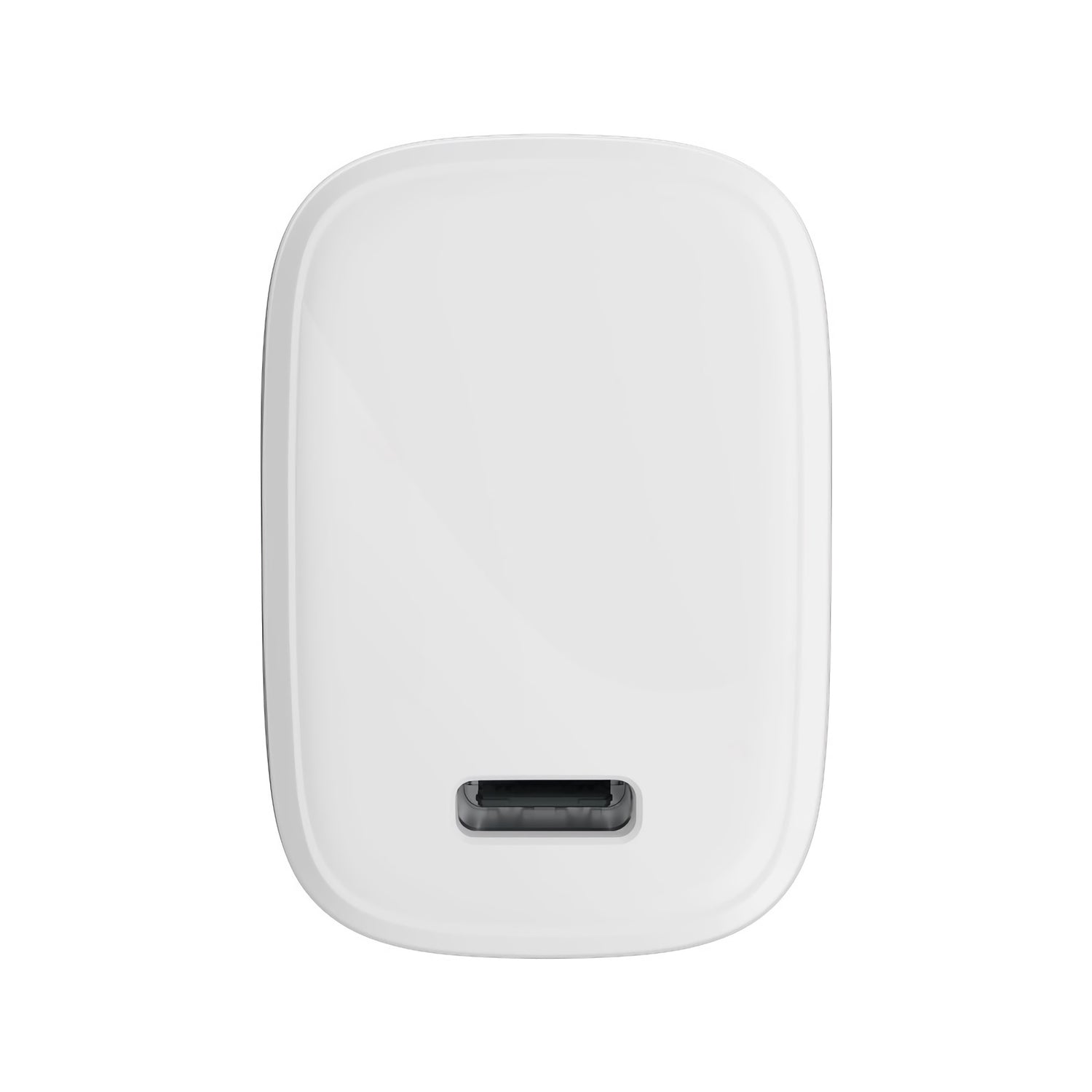 Das Goobay USB-C Netzteil 20 Watt FAST CHARGE 2.0 PD GaN ist ein elegantes weißes rechteckiges Ladegerät mit abgerundeten Kanten und einem horizontalen Steckplatz, perfekt zum Schnellladen und zur Stromversorgung von Geräten.