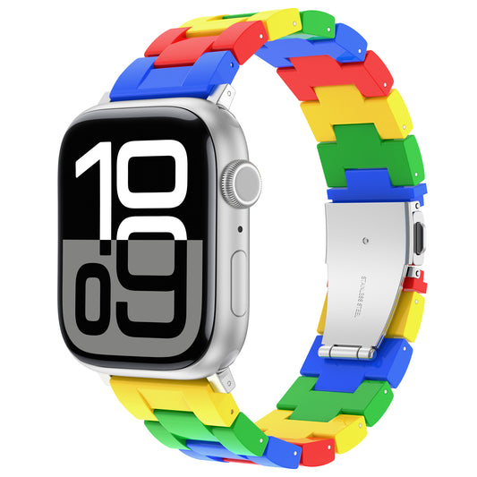 Das arktisband Apple Watch "Pixel Band" ist ein farbenfrohes Smartwatch-Armband im Lego-Stil in den Farben Rot, Gelb, Blau und Grün für einen lustigen Retro-Look.
