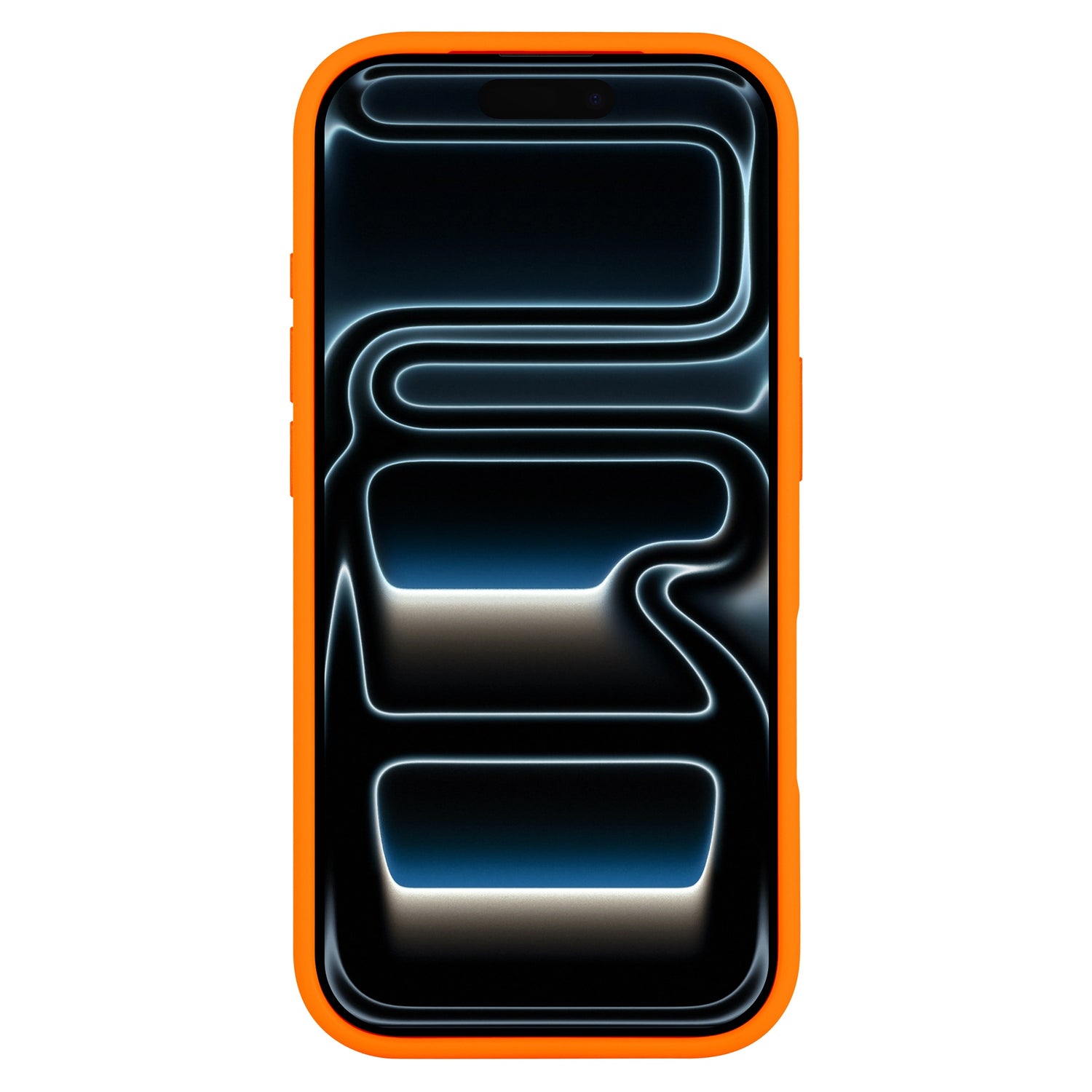 Ein iPhone 17 Pro Max in der Arktis Solid Case mit MagSafe (orange, matte Schutzhülle) von Arktis, abgebildet mit einem dunklen abstrakten Neon-Bildschirm. MagSafe kompatibel für bequemes Laden und stylischen Schutz.