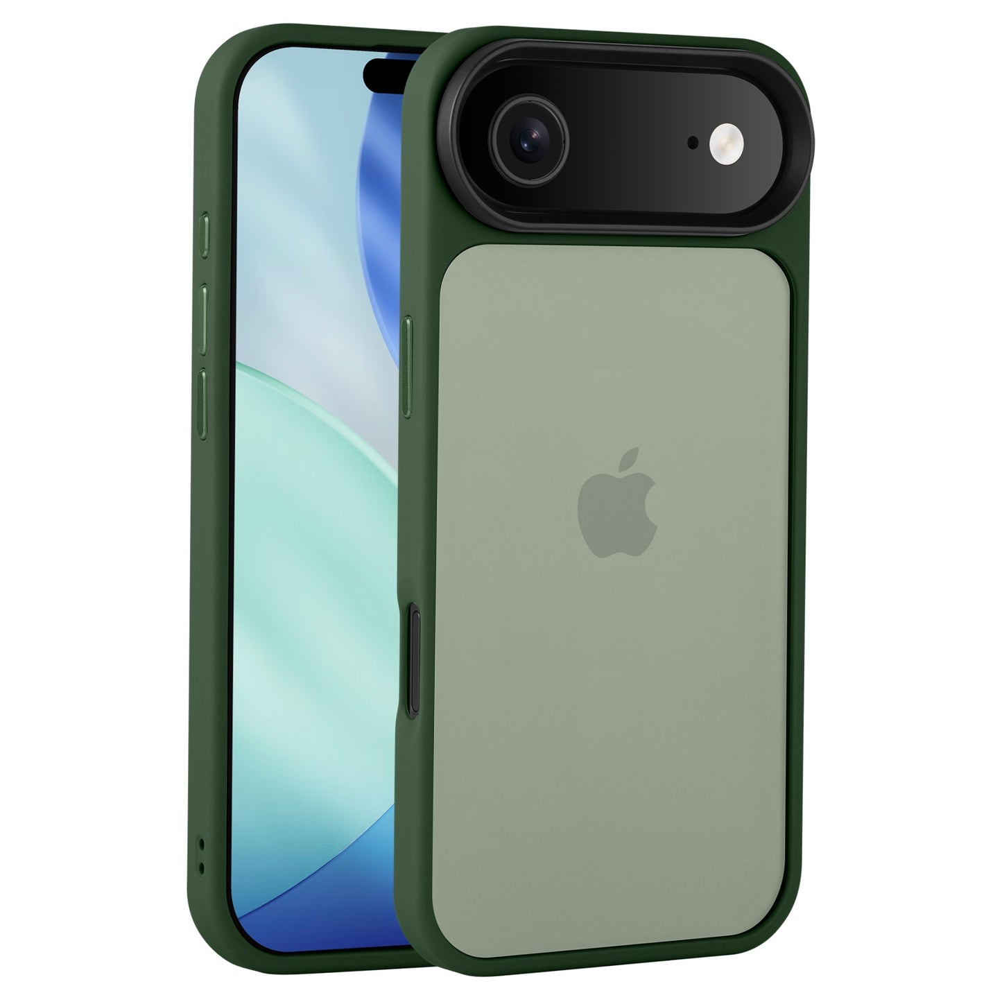 Grünes iPhone mit passendem Arktis iPhone Air Solid Case im minimalistischen Matt-Look. Die Hülle von Arktis schützt mit stoßabsorbierendem TPU-Silikon und zeigt sowohl das Apple-Logo als auch die Kamera.