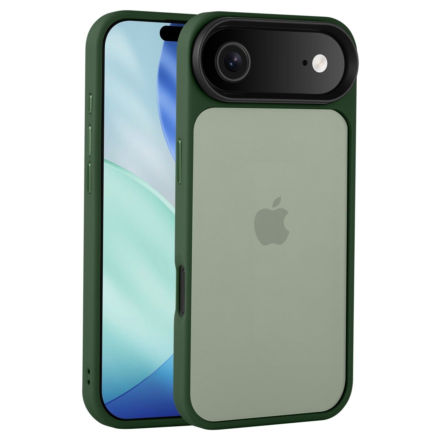 Grünes iPhone mit passendem Arktis iPhone Air Solid Case im minimalistischen Matt-Look. Die Hülle von Arktis schützt mit stoßabsorbierendem TPU-Silikon und zeigt sowohl das Apple-Logo als auch die Kamera.