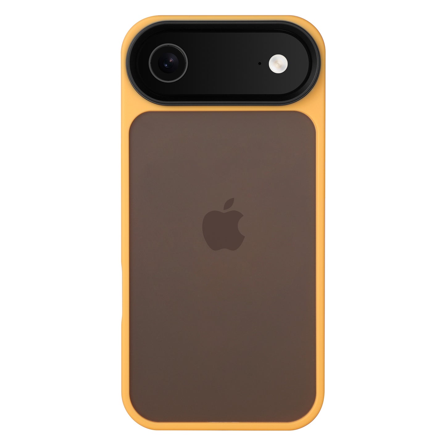 Das Arktis arktis iPhone Air Solid Case ist eine gelbe und braune, matte Hülle mit Apple-Logo, Kameraausschnitt an der Oberseite und stoßabsorbierendem Design für zusätzlichen Schutz.