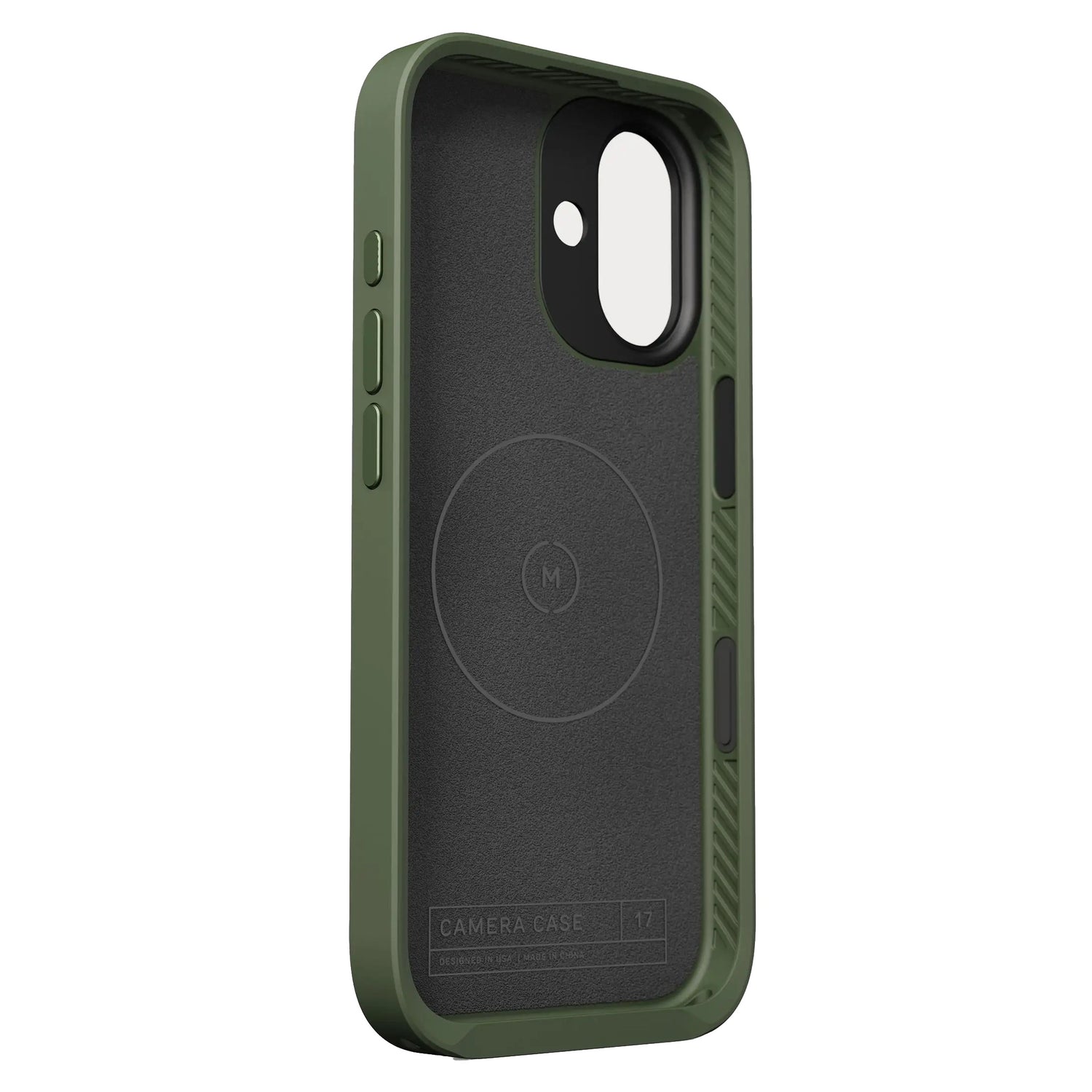 Die MOMENT Moment iPhone 17 Kameratasche MagSafe in Grün und Schwarz verfügt über einen MagSafe-Ring und einen Kameraausschnitt, unterstützt alle iPhone-Kamerafunktionen und ist ideal als hochwertige MagSafe-kompatible Tasche.
