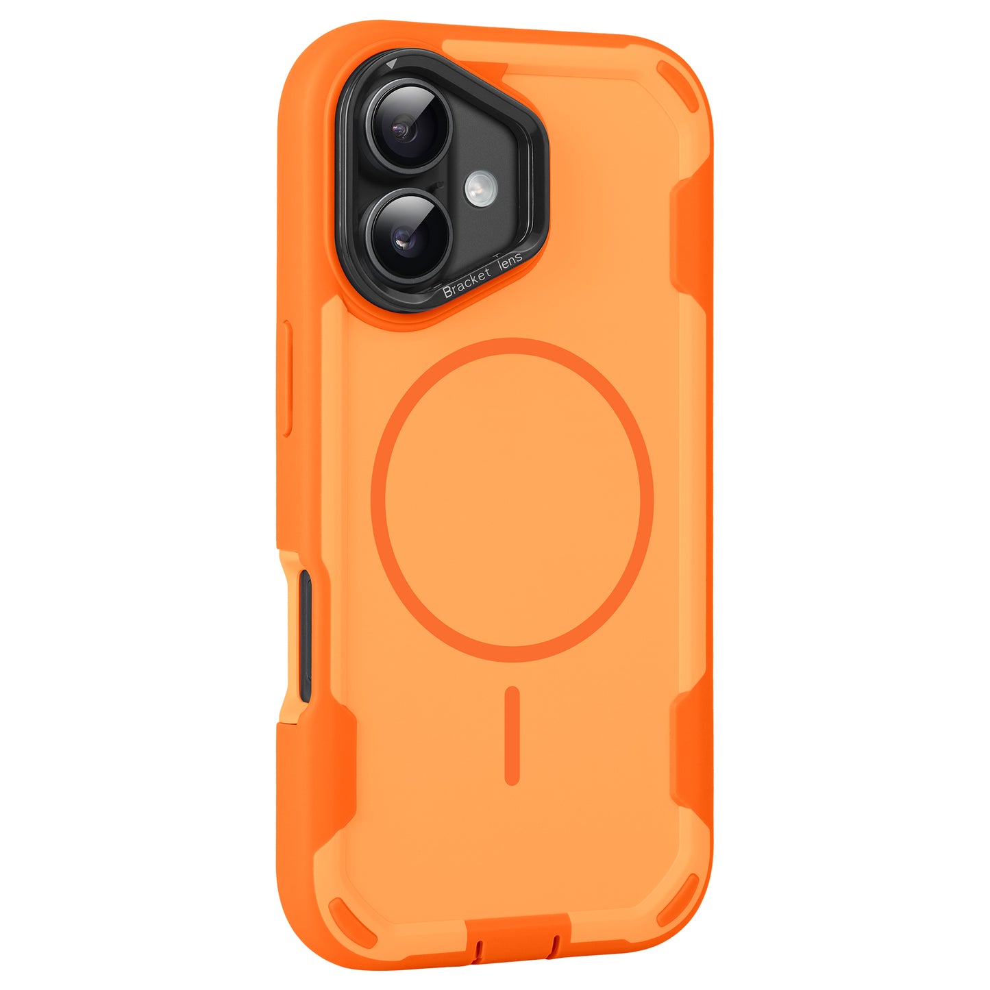 Das arktis iPhone 17 Sentinel Case (Orange) mit MagSafe Hülle bietet ein robustes Design und 360-Grad-Schutz, dargestellt an einem Smartphone mit Dual-Rückkamera.