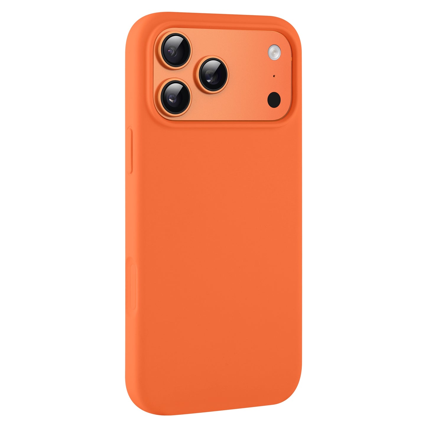 Das arktis iPhone 17 Pro Silikon Case in Orange passt für das iPhone 17 Pro mit drei Kameralinsen, einem rückwärtigen Blitz und unterstützt kabelloses Laden.
