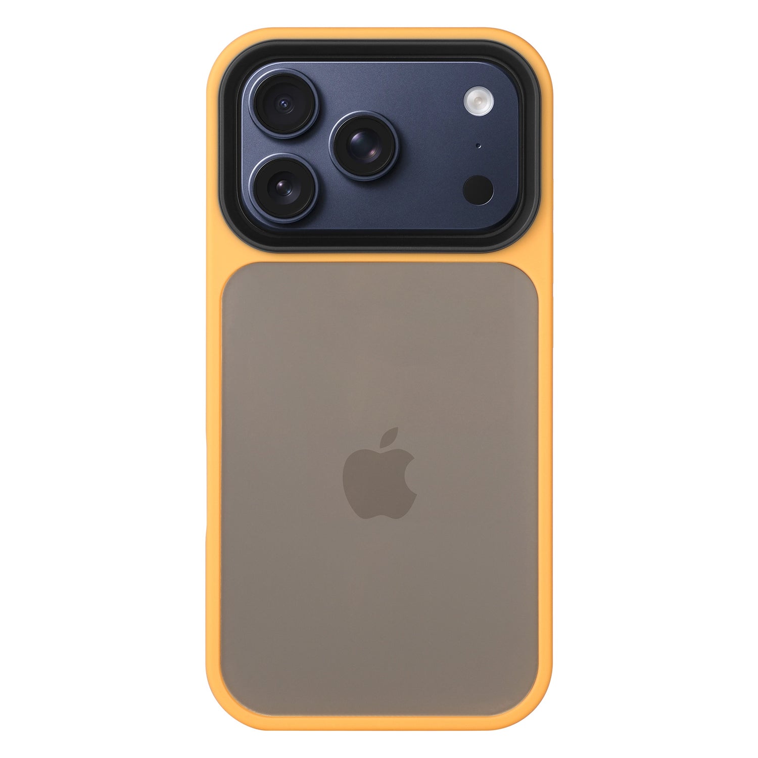 Das Arktis iPhone 17 Pro Solid Case in Gelb, abgebildet von der Rückseite auf weißem Hintergrund, bietet dreifache Kameraausschnitte und ein mattes Finish - perfekt für eleganten Schutz und Stil für Ihr iPhone 17 Pro von Arktis.