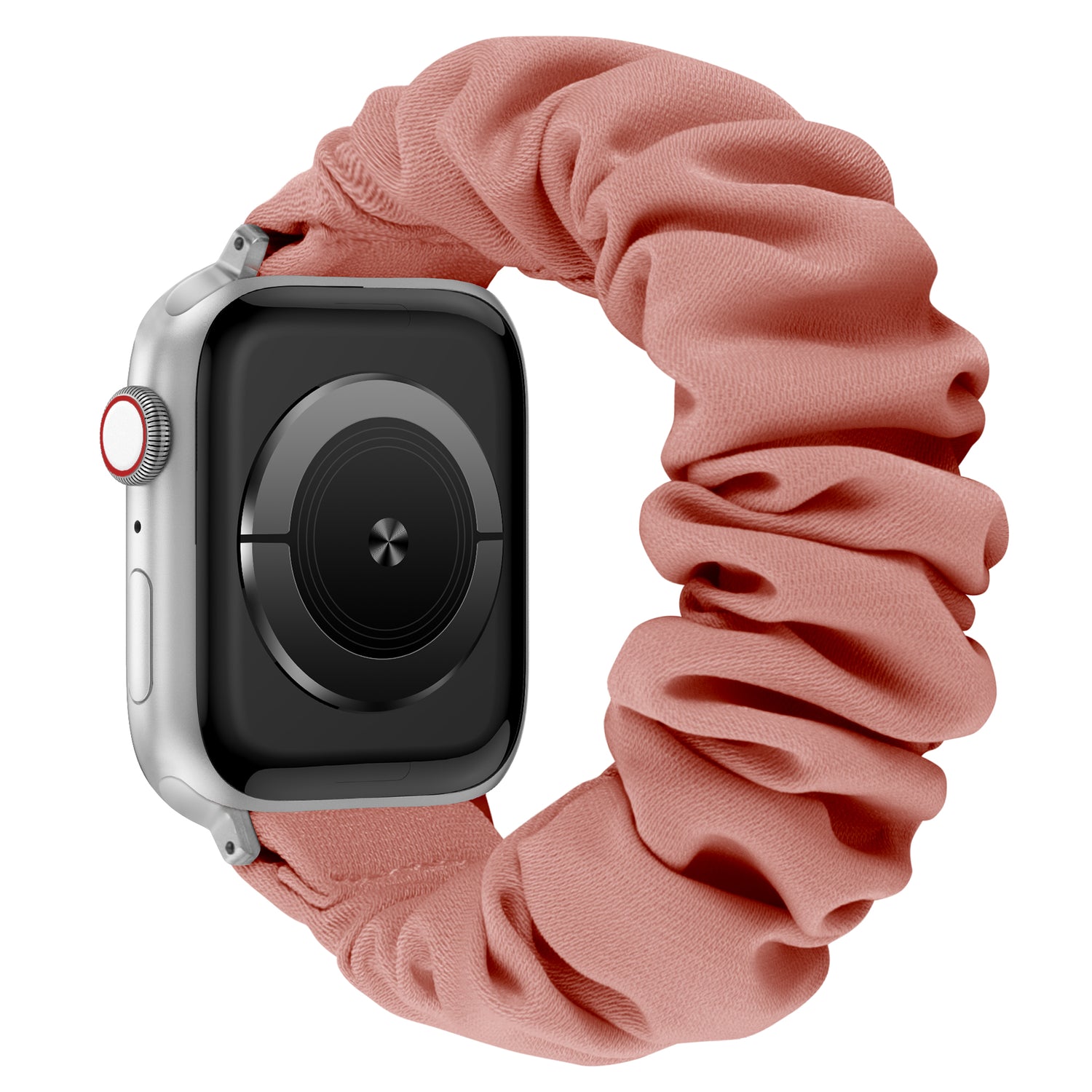 Das arktisband Apple Watch Armband "Elanora" besteht aus einem rosafarbenen Stoffband im Scrunchie-Stil - ein stilvolles und bequemes Accessoire, das perfekt für modebewusste Apple Watch-Nutzer ist.