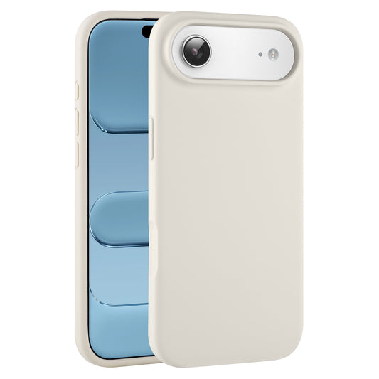 Das arktis iPhone Air Silikon Case in Beige schützt Ihr Smartphone und zeigt sowohl die Kamera als auch einen blauen Bildschirm auf der Vorderseite - ideal für kabelloses Laden und den stilvollen täglichen Gebrauch.