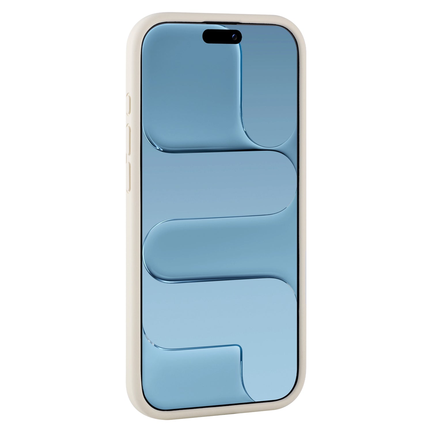 Das arktis iPhone Air Silikon Case in Hellbeige schützt Ihr Smartphone, das ein blaues abstraktes Muster auf dem Bildschirm aufweist und kabelloses Laden unterstützt.