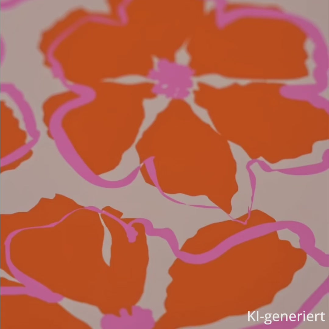 Die Hülle im Blumendesign wird aus mehreren Perspektiven von einer Frau gezeigt. KI-generiert.