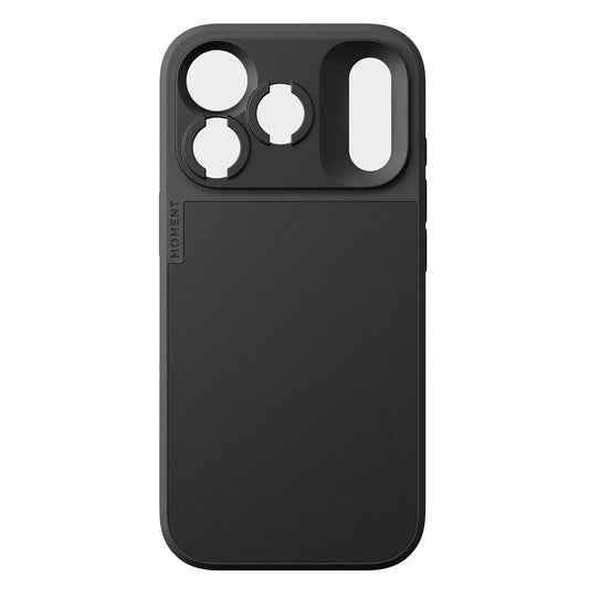 Die MOMENT iPhone 17 Pro Kameratasche MagSafe ist eine elegante schwarze Tasche mit präzisen Aussparungen für Objektive und Blitz, die sich durch ein glattes, minimalistisches Design auszeichnet - perfekt kompatibel mit Ihrem iPhone 17 Pro.