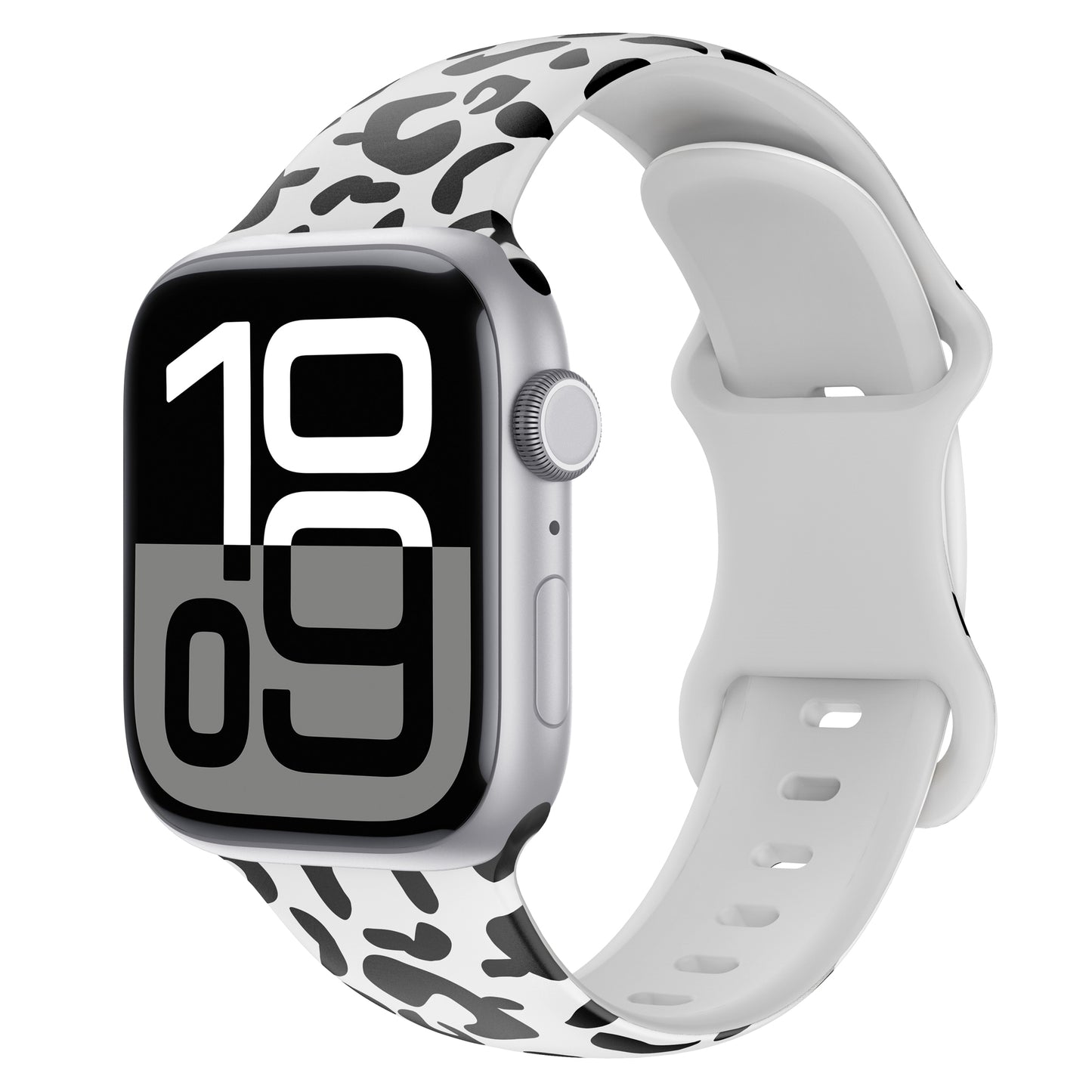 Das arktisband Snow Leopard Apple Watch Armband von arktisband bietet ein schwarz-weißes Silikonarmband mit Tierprint - ein auffälliges Stück Apple Watch Zubehör für einen stylischen, sportlichen Look.