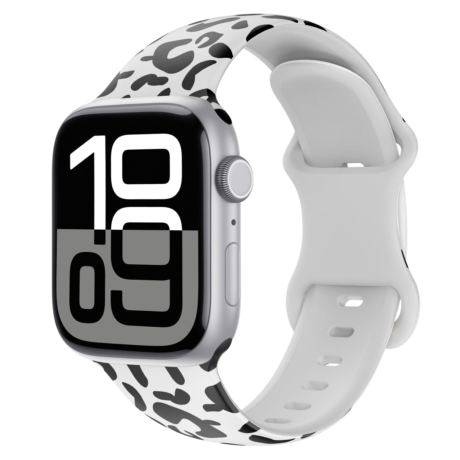 Das arktisband Snow Leopard Apple Watch Armband von arktisband bietet ein schwarz-weißes Silikonarmband mit Tierprint - ein auffälliges Stück Apple Watch Zubehör für einen stylischen, sportlichen Look.