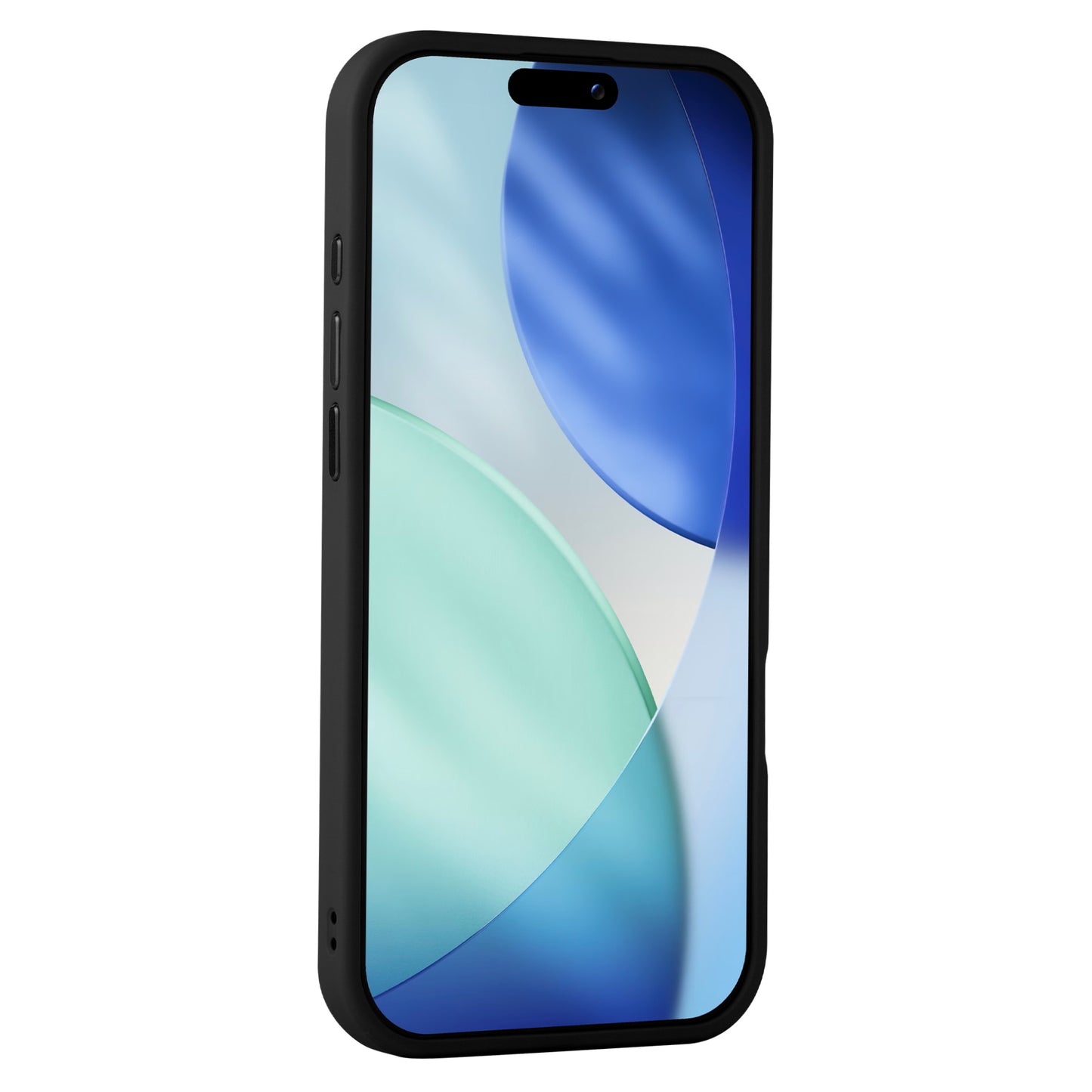Ein Arktis iPhone Air Solid Case mit MagSafe von Arktis schützt das Smartphone mit einer matten Oberfläche, während ein blaues und grünes abstraktes Hintergrundbild auf dem Bildschirm angezeigt wird.