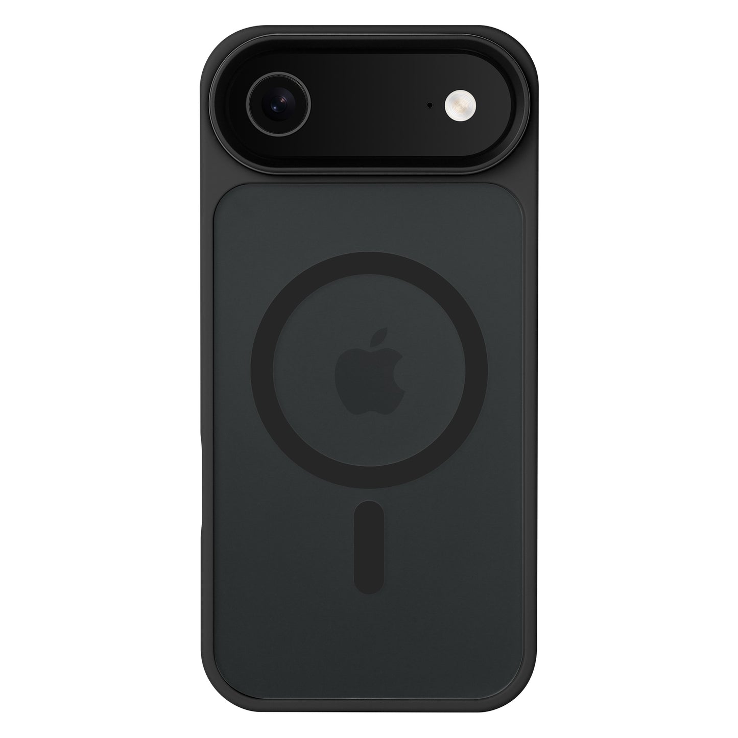 Das Arktis iPhone Air Solid Case mit MagSafe von Arktis ist ein mattschwarzes, MagSafe-kompatibles Case, das die Kamera Ihres iPhones und das Apple-Logo auf der Rückseite zeigt.