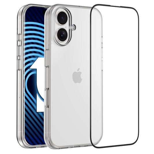 Schützen Sie Ihr iPhone 16 Plus mit dem arktis iPhone 16 Plus Sparpaket von arktis – inklusive Clear Air Case und hüllenfreundlichem Displayschutz aus Glas. Das Display zeigt ein blaues Design mit einem Pfeil.