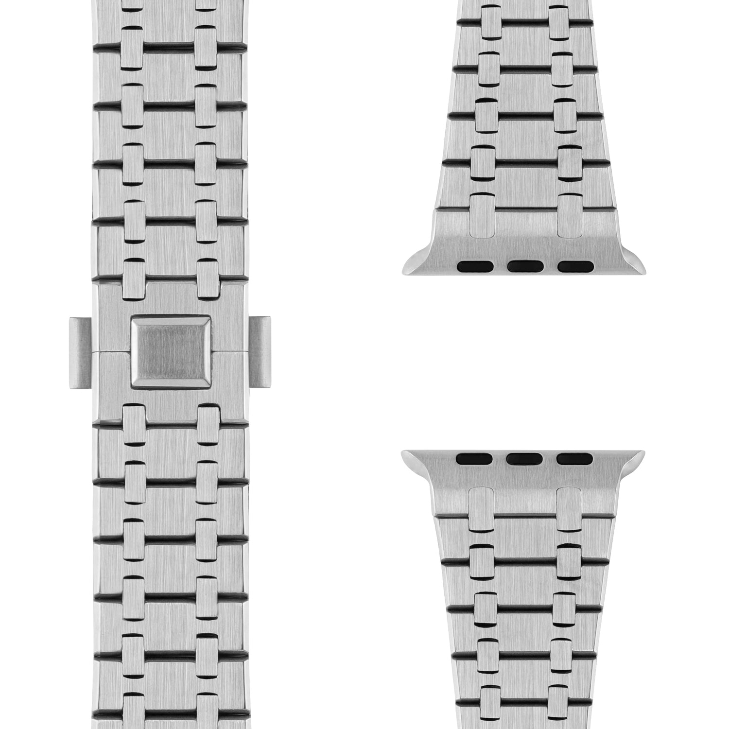 Das arktisband Edelstahlarmband „Symphony“ für die Apple Watch verfügt über rechteckige Glieder, einen Butterfly-Verschluss, separate Anschlussenden und ist aus hochwertigem 316L-Edelstahl gefertigt.