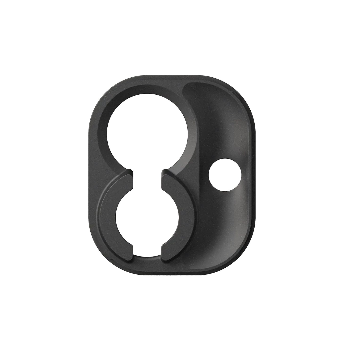 Schwarzer, ovaler Kunststoff MOMENT iPhone 17 SmartAlign Drop-in Lens Mount T-Series mit drei kreisförmigen Aussparungen, entwickelt für Moment Drop-in Lens Mounts, von oben auf weißem Hintergrund dargestellt.