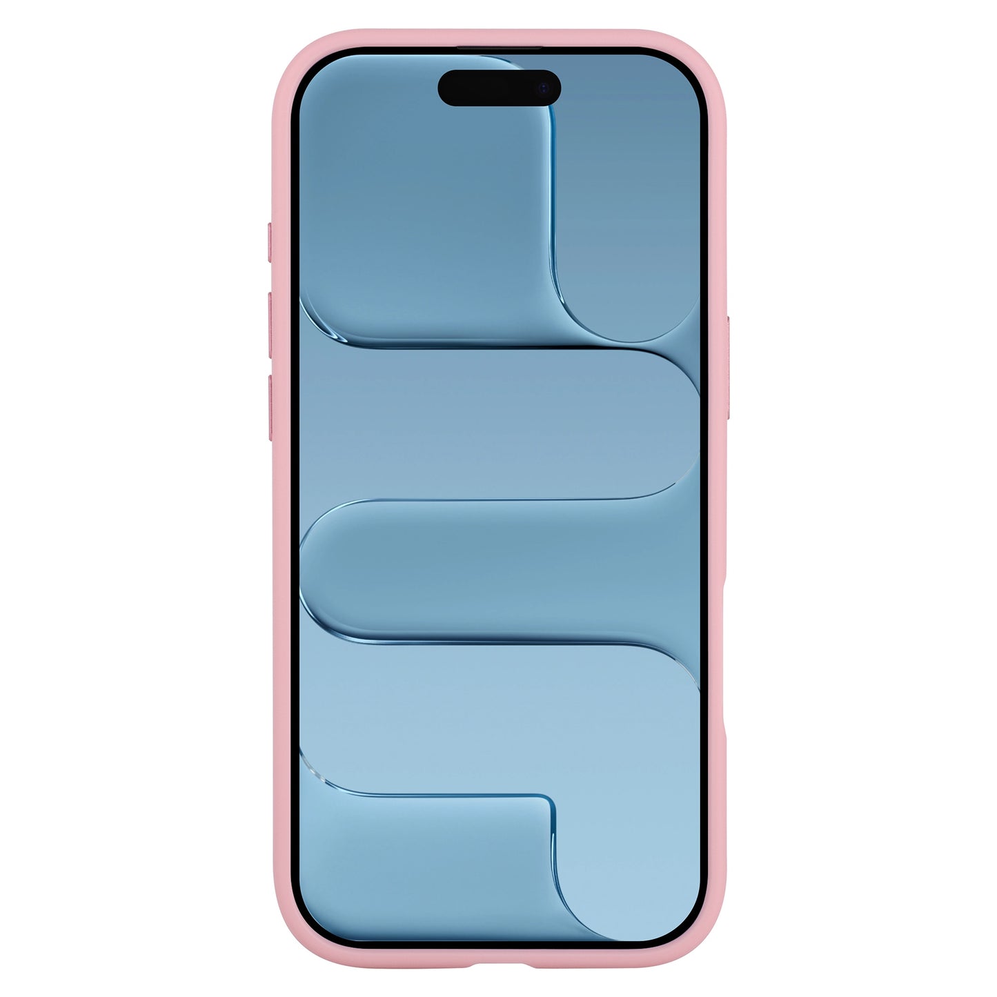 Ein Smartphone mit dem arktis iPhone Air Solid Case von Arktis in Pink, auf dessen Bildschirm ein blaues abstraktes Muster abgebildet ist.