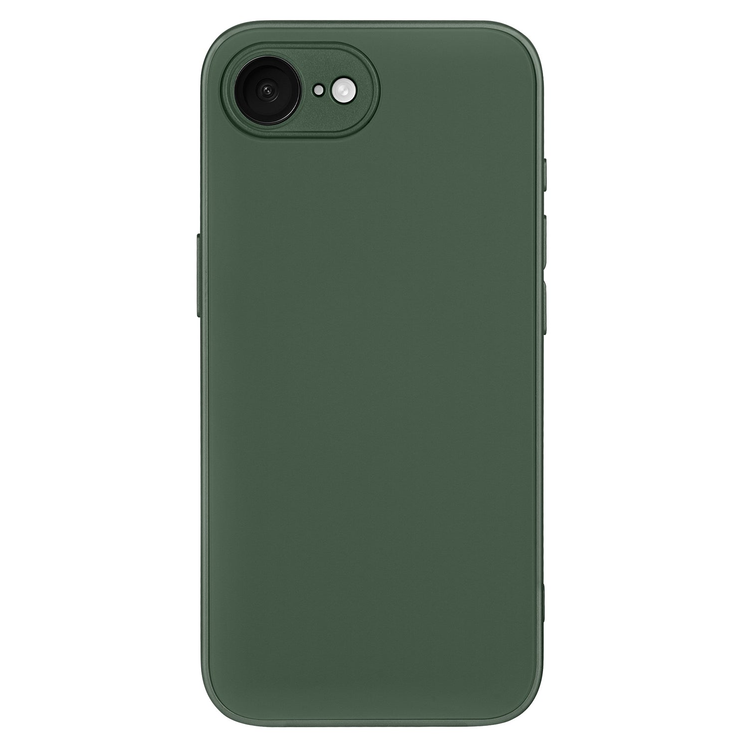 Das arktis iPhone 16e Tech Case in Grün ist von hinten abgebildet und verfügt über eine einzelne Rückkamera mit Blitz. Das schlanke, logofreie TPU-Silikon-Design bietet stoßdämpfenden Schutz und abgerundete Kanten für zusätzliche Sicherheit.