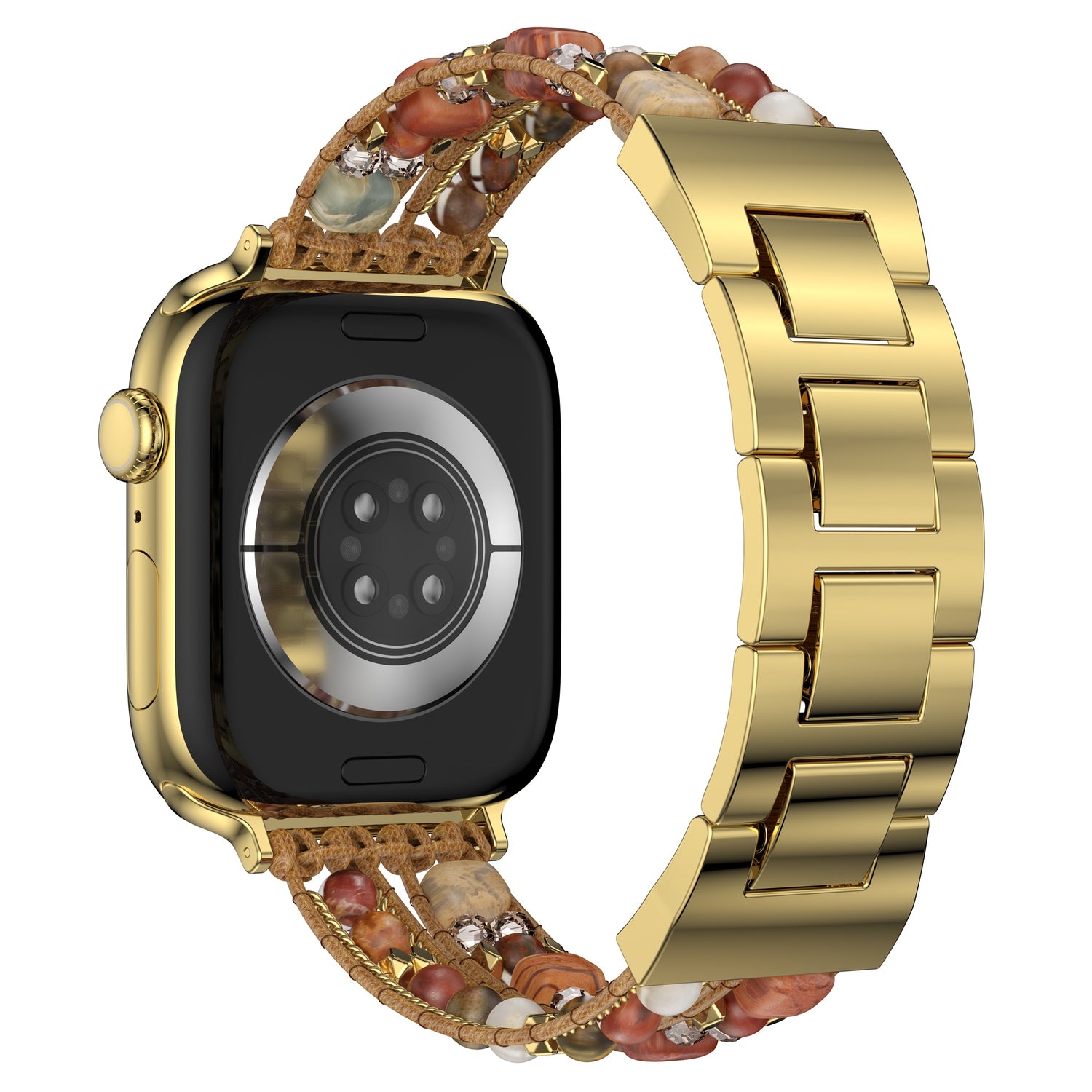 Das arktisband Apple Watch Armband "Sunset Spirit" von arktisband ist ein perlenbesetztes Edelstahlarmband mit sichtbarem Sensor auf der Rückseite - ein schickes und einzigartiges Accessoire für Ihre Smartwatch.