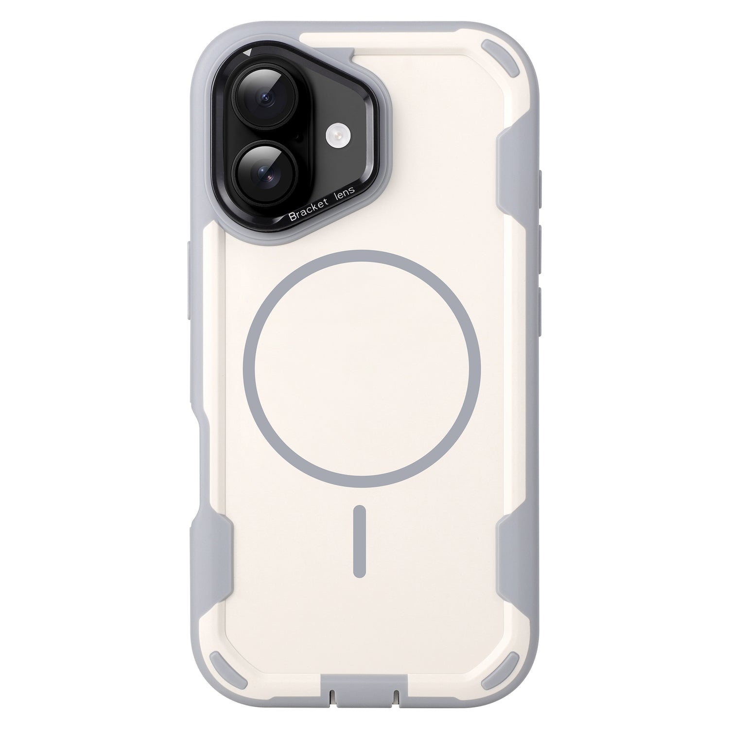 Das arktis iPhone 17 Sentinel Case ist eine weiße und graue MagSafe Hülle mit 360-Grad-Schutz, abgebildet auf einem Telefon mit zwei rückseitigen Kameras - perfekt als iPhone Outdoor Case.