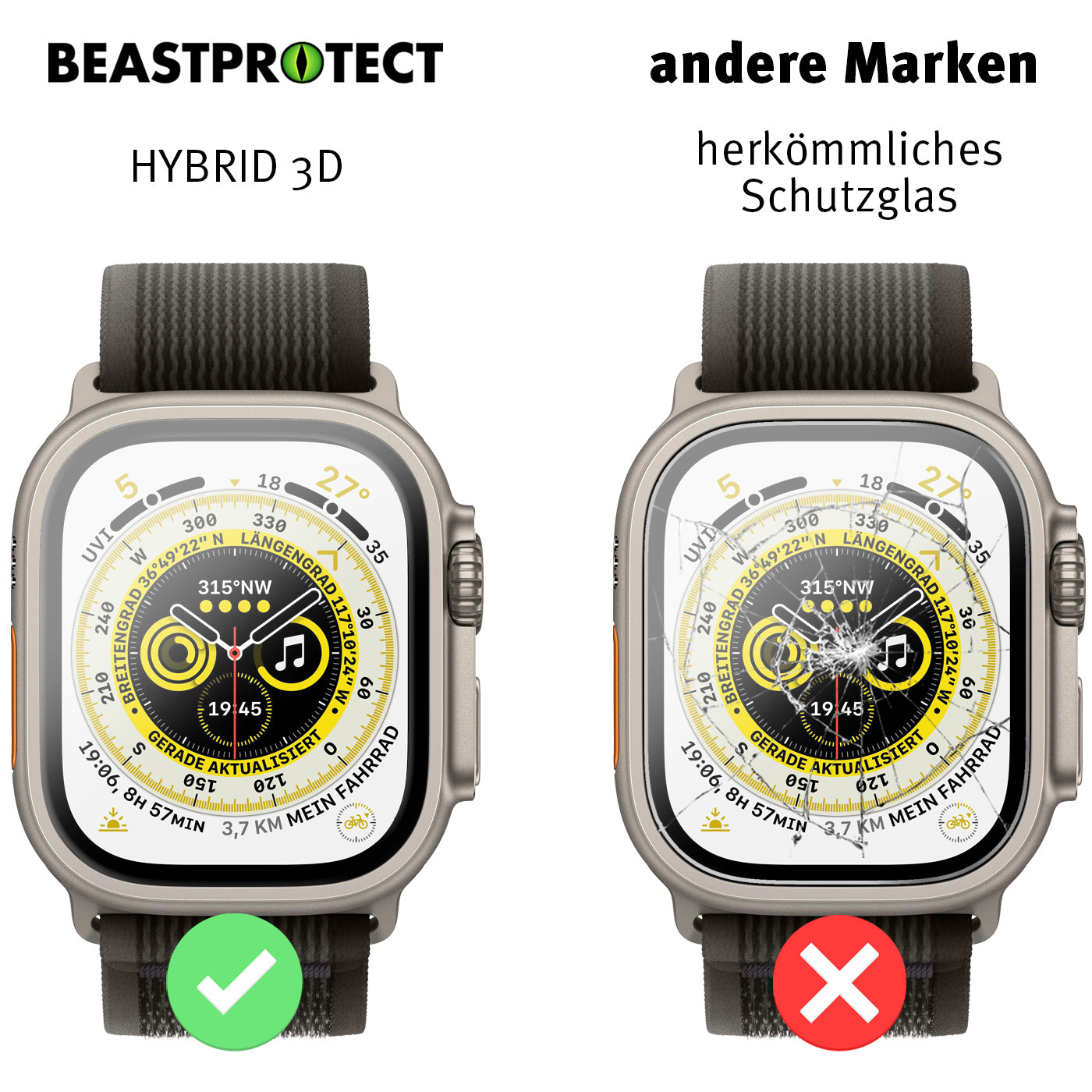 Beastprotect Apple Watch Ultra Schutzfolie HYBRID 3D
