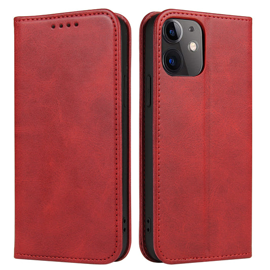 Die arktis iPhone 13 UltraSlim Schutzhülle aus rotem Leder, die sowohl im geöffneten als auch im geschlossenen Zustand abgebildet ist, besticht durch ihre präzise Kameraaussparung und die raffinierte Frontabdeckung im Folio-Stil von arktis.