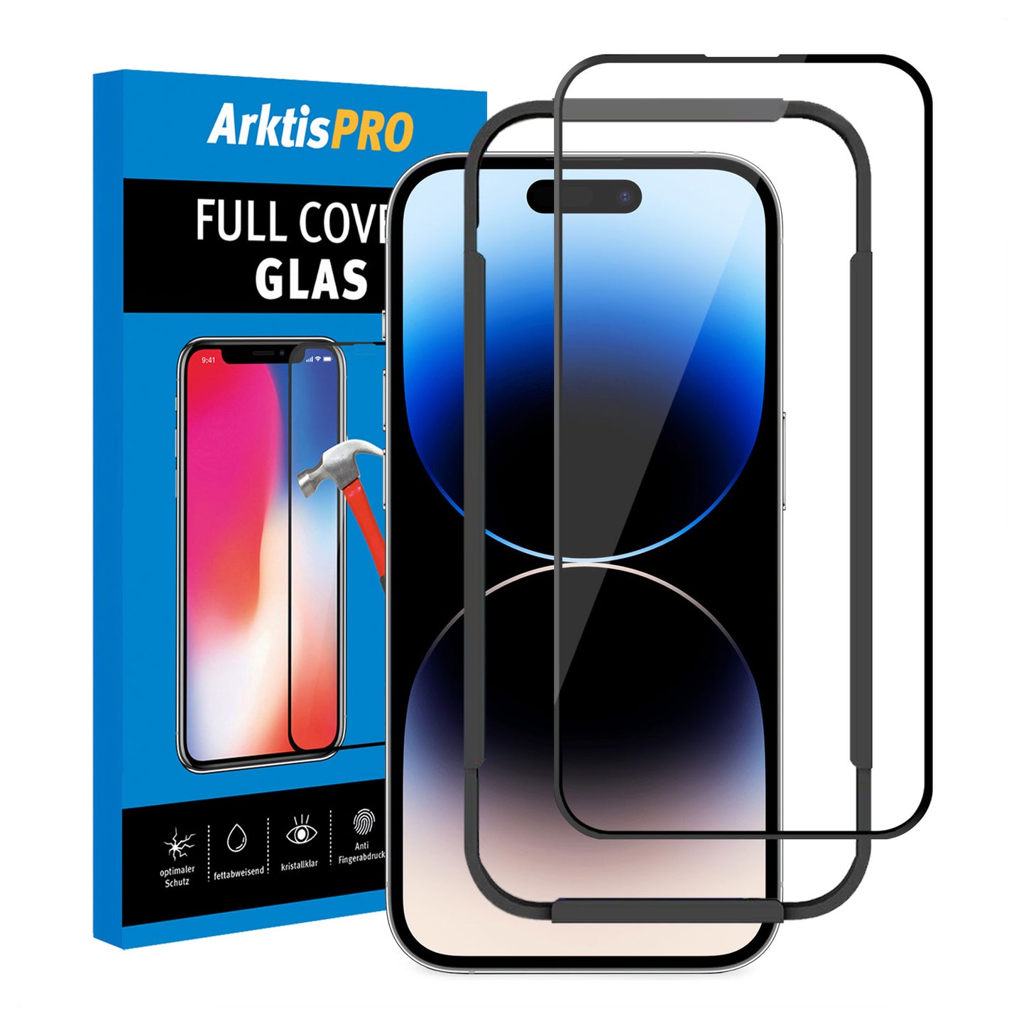 ArktisPRO iPhone 14 Pro Max FULL COVER Displayschutz GLAS - hüllenfreu