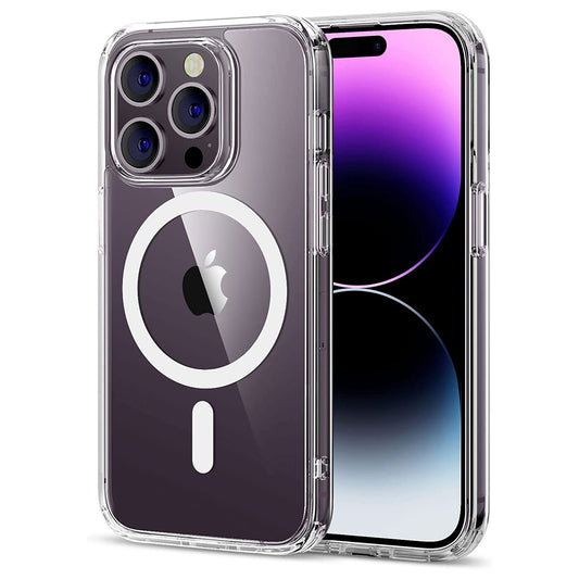 Das iCEO iPhone 14 Pro Crystal Case mit MagSafe – Transparent von iCEO verfügt über einen klaren TPU-Silikon-Rahmen und einen sichtbaren MagSafe-Ring, sodass sowohl die Vorder- als auch die Rückseite Ihres Geräts sichtbar bleiben.