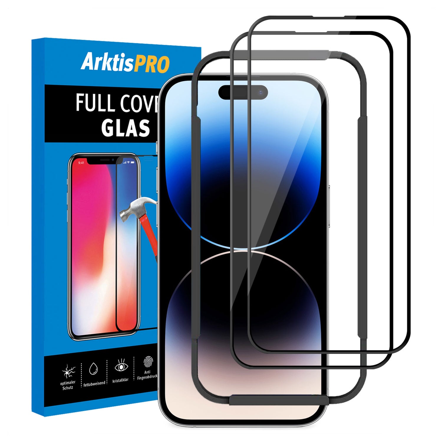 ArktisPRO iPhone 14 Pro FULL COVER Displayschutz GLAS - hüllenfreundli