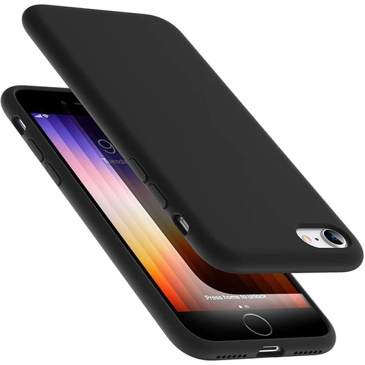 Das iCEO iPhone SE (2022/2020) Silikon Case von iCEO in Schwarz schützt das schlanke Smartphone, zeigt den bunten Sperrbildschirm und unterstützt kabelloses Laden – ideal als Hülle.